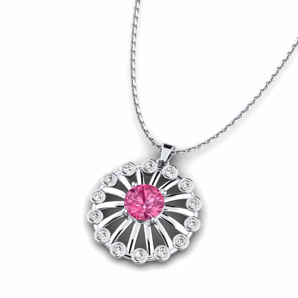 Ruby Bloom Silver Pendant Necklace – Elegant Floral Design with Ruby Stone | Yumi Jewels